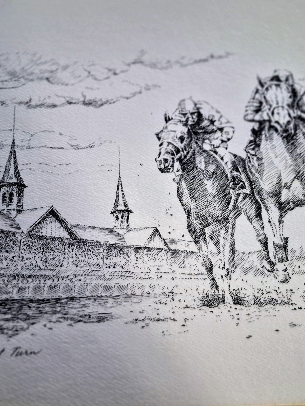 Tony Oswall Black & White Horse Racing Art Print - Unbranded